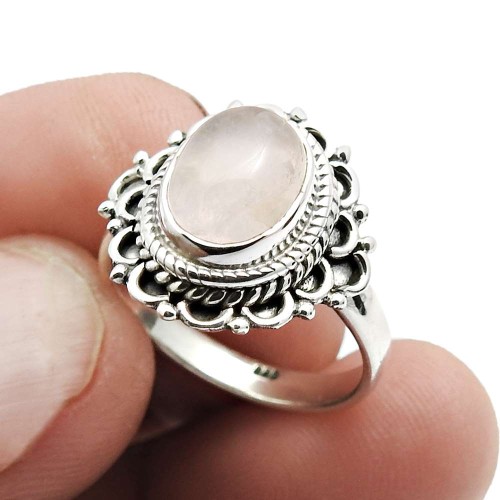 Rose Quartz Gemstone Ring Size 6 925 Sterling Silver Jewelry A53