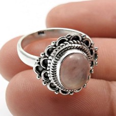 925 Sterling Fine Silver Jewelry Rose Quartz Gemstone Ring Size 7 B53
