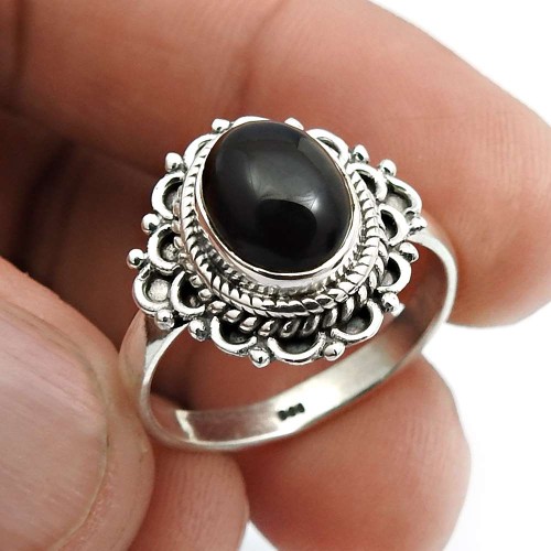 Black Onyx Gemstone Jewelry 925 Fine Sterling Silver Ring Size 8 D53