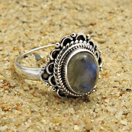 925 Sterling Fine Silver Jewelry Labradorite Gemstone Ring Size 8 H51