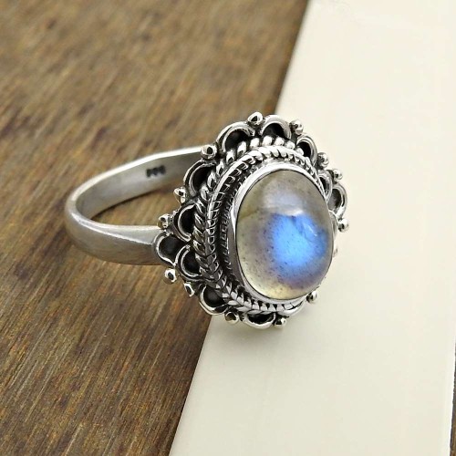 925 Sterling Silver Jewelry Labradorite Gemstone Ring Size 8 I51