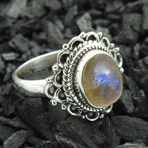 Labradorite Gemstone Ring Size 6 925 Sterling Silver Jewelry K51
