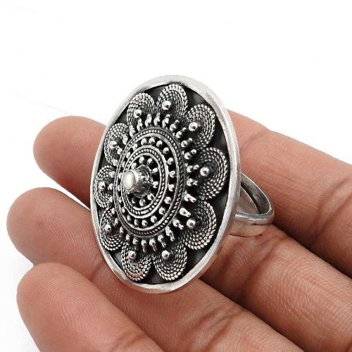 Pearl Antique Flower Ring Size 9 925 Sterling Silver Jewelry R13