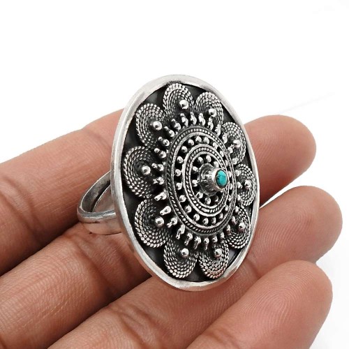 925 Sterling Silver Jewelry Turquoise Gemstone Antique Ring Size 9 T13
