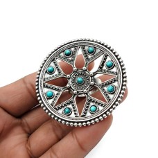 Turquoise Gemstone Antique Ring Size 8.5 925 Sterling Silver Fine Jewelry W13