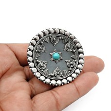Turquoise Gemstone Jewelry 925 Sterling Silver Antique Look Ring Size 10 A14