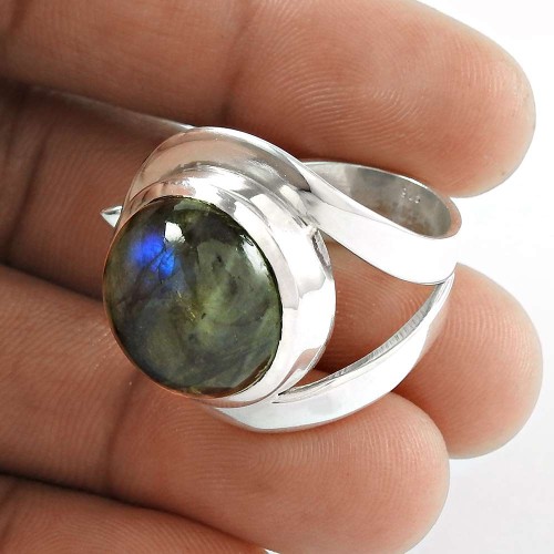 Big Amazing! 925 Silver Labradorite Gemstone Ring