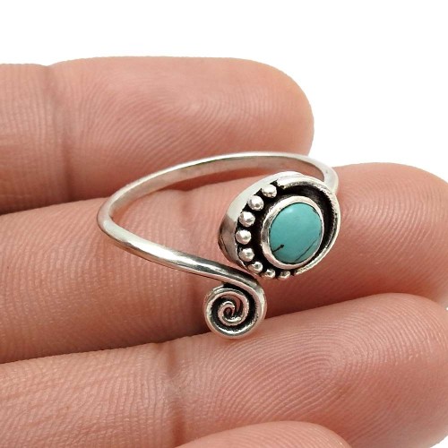 Turquoise Gemstone Jewelry 925 Fine Sterling Silver Ring Size 8 C16