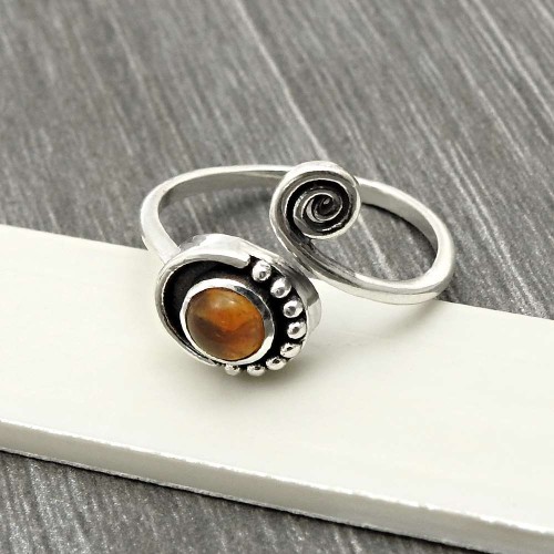 925 Sterling Silver Jewelry Citrine Gemstone Ring Size 7.5 E16