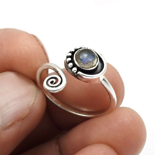 925 Sterling Silver Jewelry Labradorite Gemstone Ring Size 9 H14