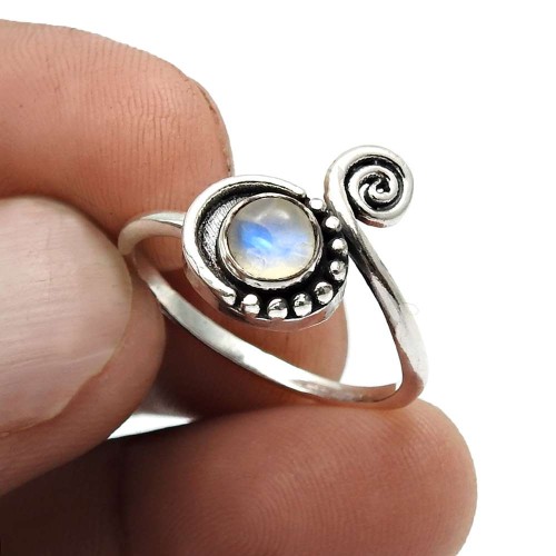 Wedding Gift 925 Sterling Silver Jewelry Rainbow Moonstone Gemstone Ring Size 8 H15
