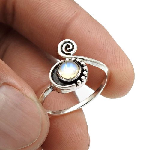925 Sterling Silver Jewelry Rainbow Moonstone Gemstone Ring Size 7.5 J15
