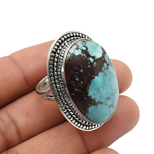 Turquoise Gemstone Ring Size 9 925 Sterling Silver Jewelry G17