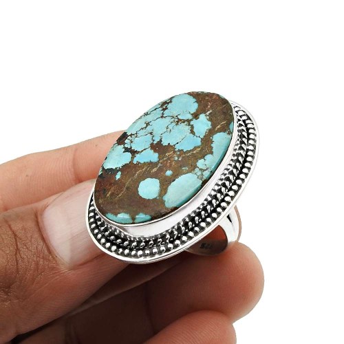 Turquoise Gemstone Ring Size 8 925 Sterling Silver Jewelry H17
