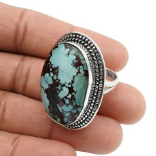 Turquoise Gemstone Jewelry 925 Fine Sterling Silver Ring Size 8 D17