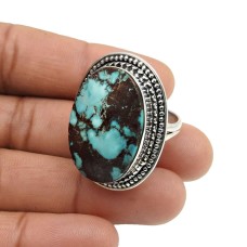Turquoise Gemstone Jewelry 925 Fine Sterling Silver Ring Size 8 E17