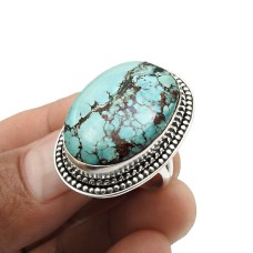 Turquoise Gemstone Jewelry 925 Sterling Silver Ring Size 7 F17
