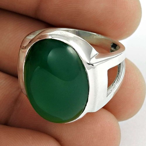 925 Sterling Silver Jewellery Fashion Green Onyx Gemstone Ring Supplier India