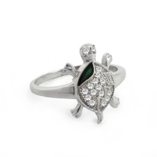 925 Sterling Silver Gemstone Jewelry Trendy White CZ, Inlay Gemstone Turtle Ring
