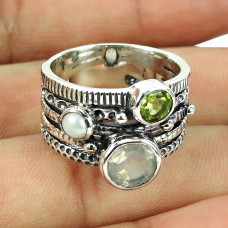 Sterling Silver Jewellery Beautiful Rose Quartz, Pearl, Peridot Gemstone Ring Wholesale