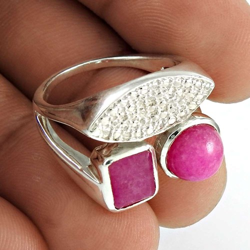 Lustrous 925 Sterling Silver Pink Rainbow Moonstone Gemstone Ring Ethnic Jewelry