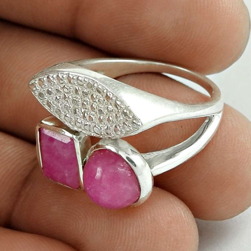 Stylish 925 Sterling Silver Pink Rainbow Moonstone Gemstone Ring Jewelry