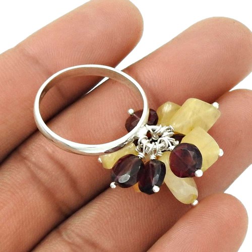 Natural CITRINE GARNET HANDMADE Jewelry 925 Sterling Silver Beaded Ring Size 10 AH8