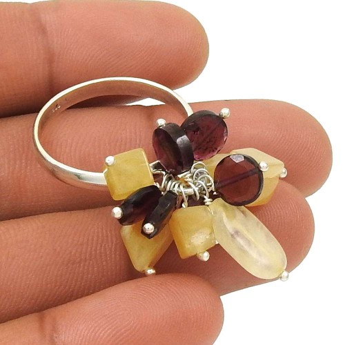 HANDMADE 925 Sterling Silver Jewelry Natural CITRINE GARNET Beaded Ring Size 10 AX18