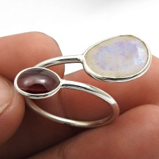 Wedding Gift Silver Jewelry Rainbow Moonstone Garnet Gemstone Open Ring Size 8 A55