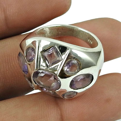 Charming Amethyst Gemstone Fashion Ring 925 Sterling Silver Vintage Jewellery