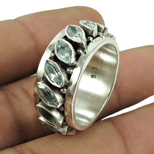Trendy Blue Topaz Gemstone Ring 925 Sterling Silver Gemstone Jewellery
