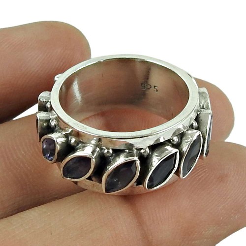 Graceful Iolite Gemstone Ring Sterling Silver Handmade Jewellery
