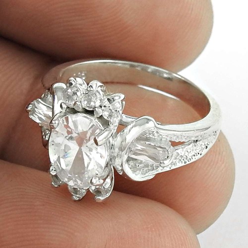 Classy Design White C.Z Sterling Silver Ring