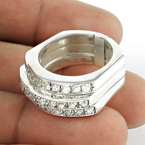 Big Design ! White C.Z Gemstone 925 Sterling Silver Ring