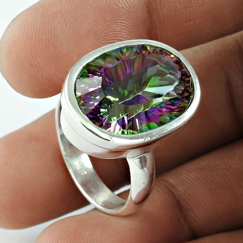 Beautiful !! Mystic Topaz Gemstone 925 Sterling Silver Ring