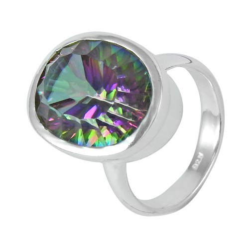 Love Circle !! Mystic Topaz Gemstone 925 Sterling Silver Ring