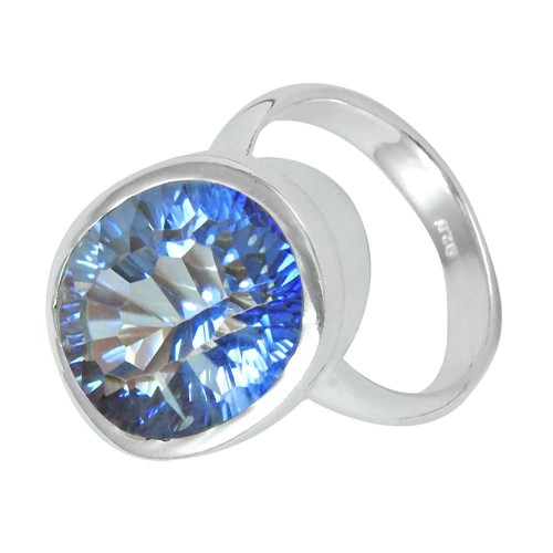 Faceted !! Blue Mystic Topaz Gemstone 925 Sterling Silver Ring