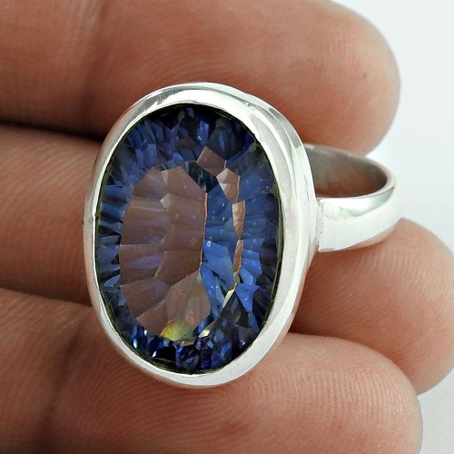 suave !! Blue Mystic Topaz Gemstone 925 Sterling Silver Ring