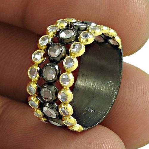Beauty in Queen !! Gold Plated 925 Sterling Silver White CZ Ring