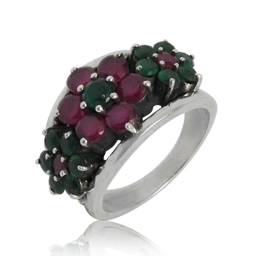 Gift For Wife Onyx Ruby Gemstone Jewelry 925 Fine Silver Ring Size 8 MM14