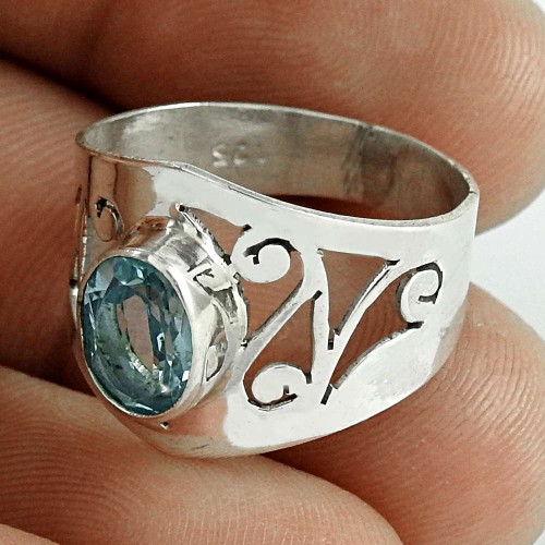Claptoap !! Blue Topaz Gemstone 925 Sterling Silver Ring