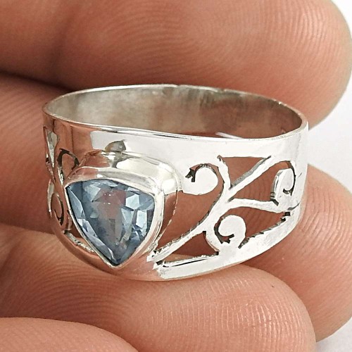 Indian Fashion !! Blue Topaz Gemstone 925 Sterling Silver Ring Manufacturer India