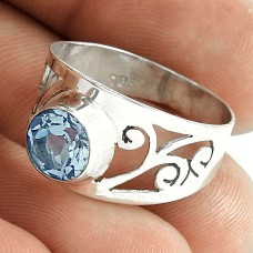 Victorian Style !! Blue Topaz Gemstone 925 Sterling Silver Ring Wholesale