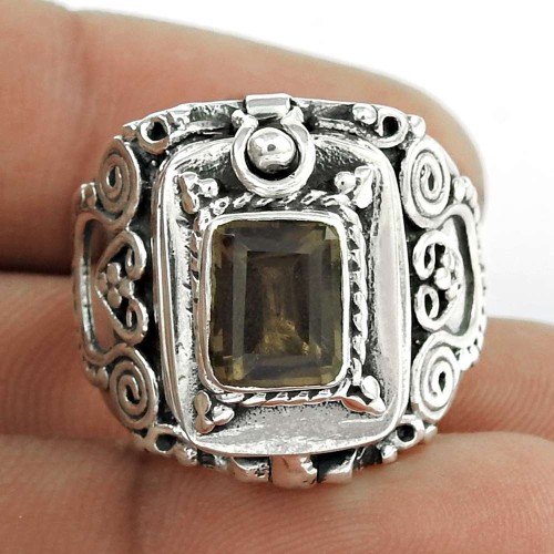 Designer Smoky Quartz Gemstone 925 Sterling Silver Indian Ring Jewellery