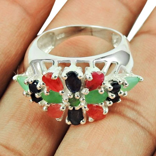 925 Sterling Silver Jewellery Trendy Ruby, Emerald, Iolite Gemstone Ring Supplier India