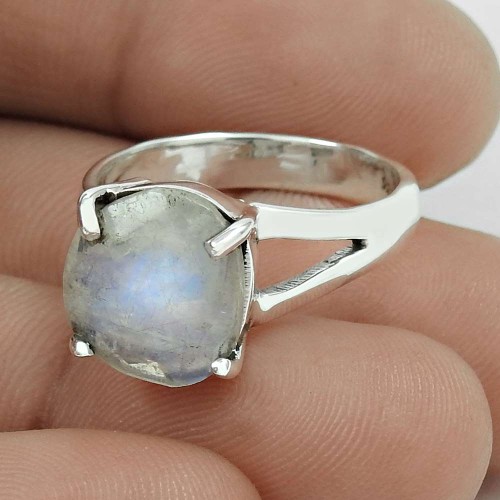 Rainbow Moonstone Gemstone Ring Size 7.5 925 Sterling Silver Jewelry I74
