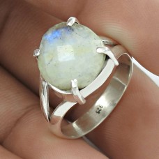 Women Gift 925 Silver Jewelry Rainbow Moonstone Gemstone Ring Size 7.5 R37