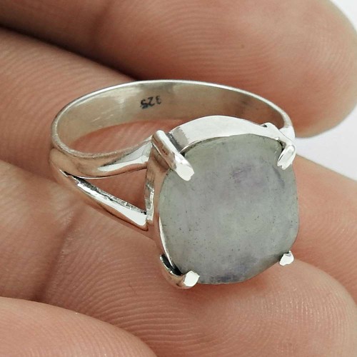Women Gift For Her Silver Jewelry Rainbow Moonstone Ring Size 7.5 HI37