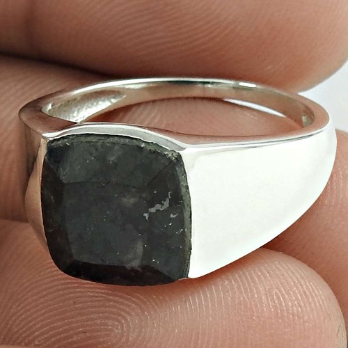 Lustrous 925 Sterling Silver Black Melam Gemstone Ring Jewelry