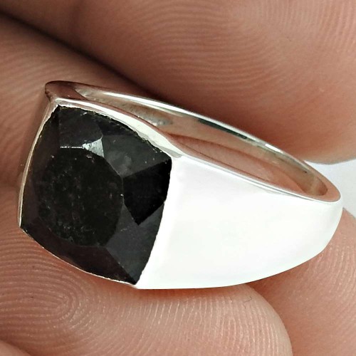 Stylish 925 Sterling Silver Black Melam Gemstone Ring Jewelry